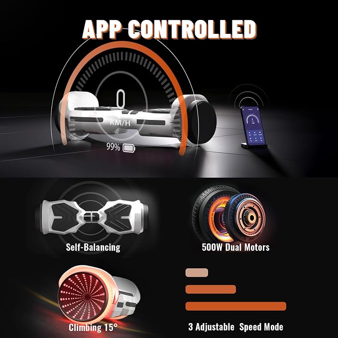 SIMATE Scooter, Colorful LED Light-Up Wheels, Bluetooth Speakers and APP, Dual 250W Motors, 8.5 mph Max Speed & 8.5 Miles Max Range, Gifts for Kids Adults Girls Boys
