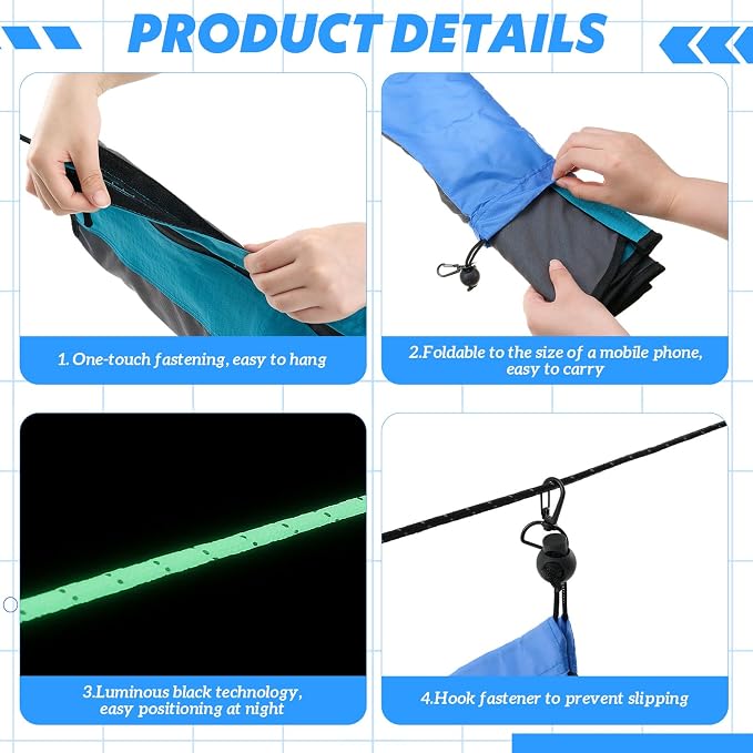 Hammock Ridgeline Organizer Hammock Storage Bag with Cord Hanging Dangling Pouch for Water Bottles Phone Flashlight Sunglasses Wallet Camping Backpacking Travel Hiking Climbing Accessories
