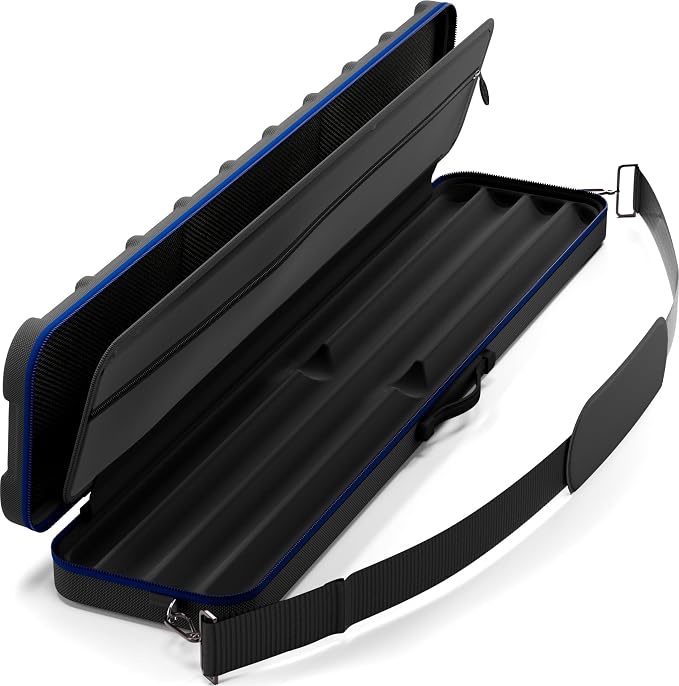 Casemaster Parallax Guard 2x2 Billiard Cue Case, Holds 2 Butts and 2 Shafts, Foam-Padded Pool Stick Case, Water-Resistant 600D Oxford, Zippered Pockets, Rubberized Handle
