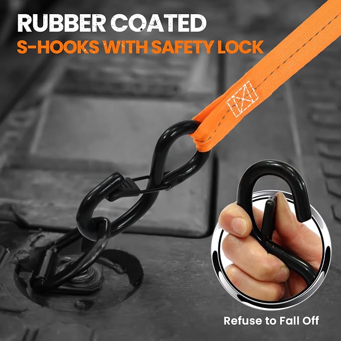 Retractable Ratchet Straps 1 in x 12 ft, 4-Pack Auto Retract Tie Down Straps, 1500lb Break Strength AutoRetract Self Retracting for Motorcycle, Truck, Cargo, Trailer, ATV, UTV -Orange