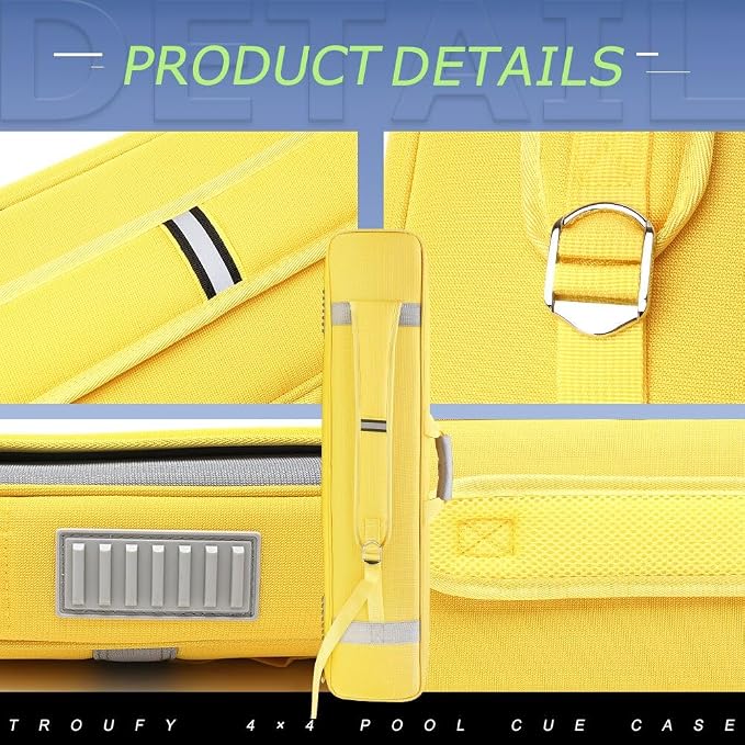Pool Cue Case – Durable 4x4 & 4x5 Billiard Pool Cue Stick Carrying Case with Large Storage Space, Waterproof Billiards Accessories