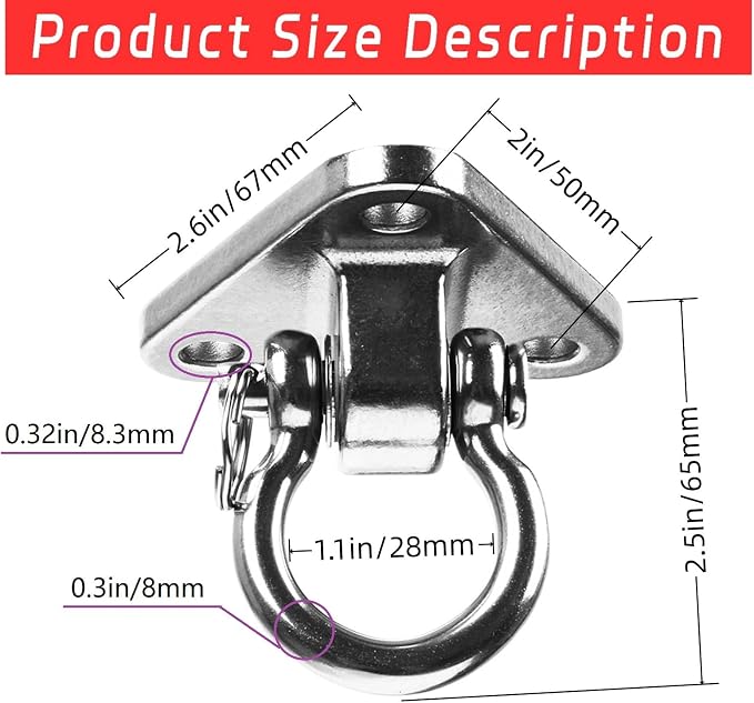 Bearing Swing Hanger Heavy Duty 304 Stainless Steel 1500LB Capacity 180°for Yoga Porch Swing Seat Sandbag, Gym