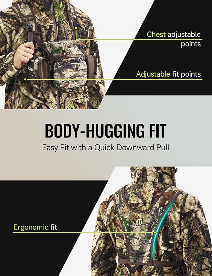 TIDEWE Binocular Harness Chest Pack with MOLLE System, 2 Detachable Pouches, Silent Magnetic Closure, Lightweight & Waterproof Bino Harness for Hunting, Hiking & Birdwatching, Next Camo G2