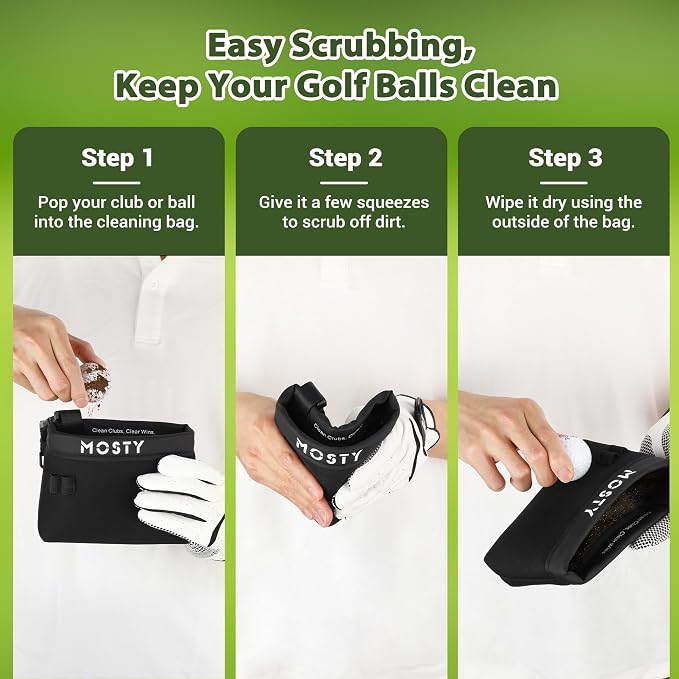 MOSTY Golf Club & Ball Cleaner Bag,Durable Golf Club Cleaning Kit and Ball Washer Pouch,Club Cleaner for Golf Bag, Golf Gifts for Men Women Golfers Him Unique, Essential
