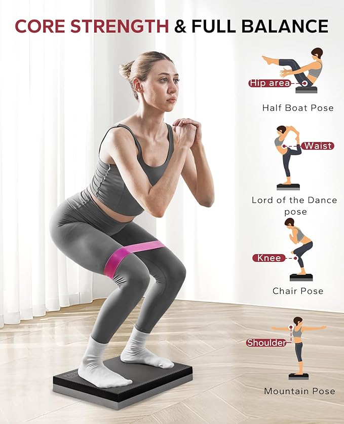 HAPBEAR Home Fitness Set: 15"x12" Non-Slip Stability Balance Pad + 72"x30" Dual Color PVC Anti-Slip Yoga Mat (w/Bonus Mesh Bag)