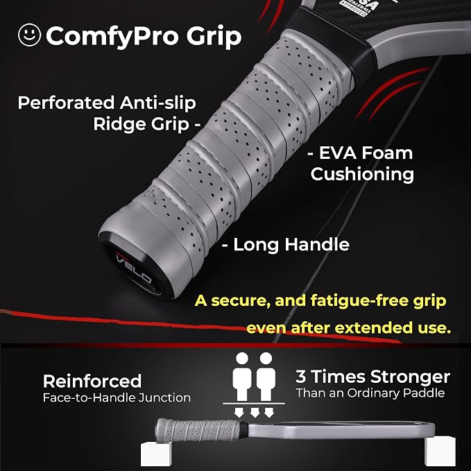 Pickleball Paddles, Professional 3K Carbon Fiber Pickleball Paddle w/Control & Spin, Dual Foam Injected Edge for Large Sweet Spot, 16mm Core, Non-Slip Long Handle, USAPA Approved