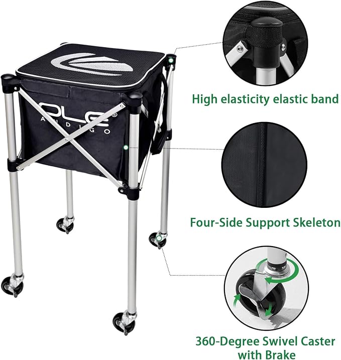 Tennis Ball Hopper Ball Cart, Can Hold 165 Balls Tennis Basket, Foldable and Disassembled Comes Pickleball Hopper with Storage Bag,Suitable for Tennis/Pickleball/Baseball/Softball