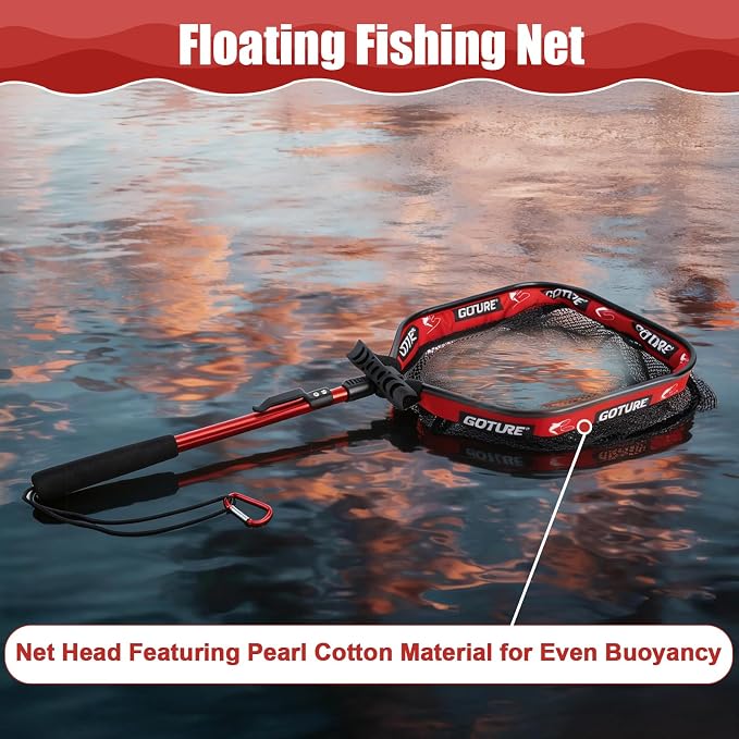 Goture Floating Fishing Net with Assist Handle, Aluminum Alloy Fixed or Telescoping Pole Handle, PVC Coated Nylon Mesh, Foldable Fish Landing Net, Carry Bag for Kayak, Fly, Bass, Trout Fishing