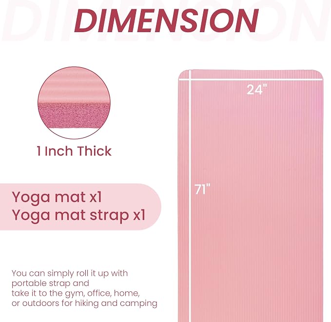 Signature Fitness Extra Thick High-Density Foam Yoga Mat – Multiple Thicknesses (1/2" & 1") / Multiple Colors – Double-Sided Non-Slip Surface – with Carrying Strap for Pilates, Yoga & Home Workouts