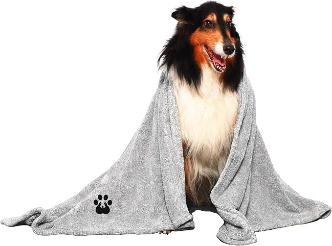 Dogvingpk Extra Large Dog Towel 1 Pack, Super Absorbent Soft Quick Drying Microfiber Pet Bath Towels for Large & Medium Dogs (XL-55" * 36", Grey)