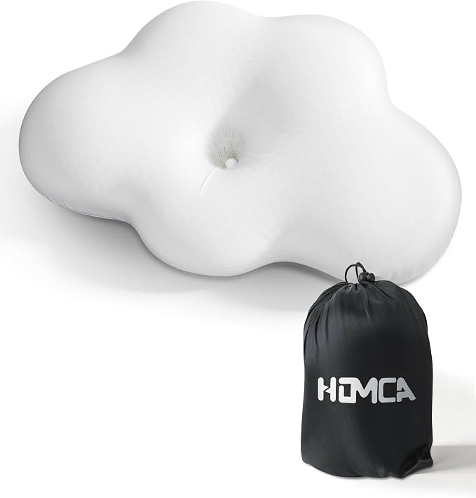 HOMCA Memory Foam Camping Pillow，Small Travel Pillow for Camping, Backing Hiking & Car, Portable Ergonomic Pillow with Removable Pillow(White)