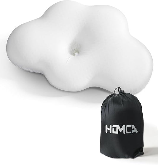 HOMCA Memory Foam Camping Pillow，Small Travel Pillow for Camping, Backing Hiking & Car, Portable Ergonomic Pillow with Removable Pillow(White)