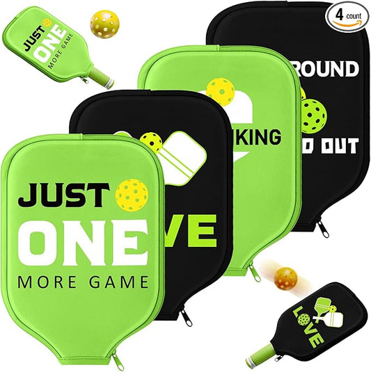 Poen 4 Pcs Ball Paddle Covers 8.5 x 11 Inch Standard/Elongated Paddle Cover Protective Neoprene Racket Sleeve Bag with Zipper Universal Case Fits 8.25 Wide for Sports Men Women Gift