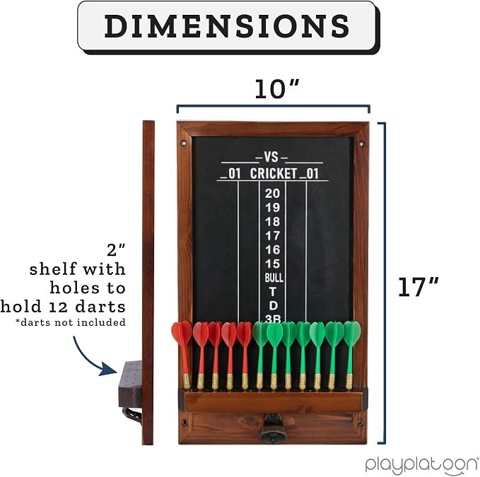 Play Platoon Dart Scoreboard & Darts Holder Wall Mount - Wood Score Board, Professional Darts Accessories, Dart Holder