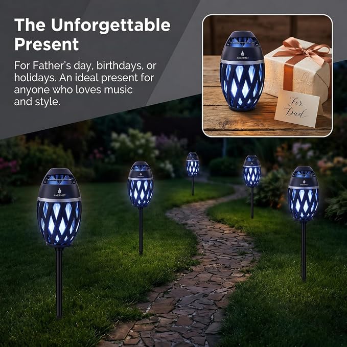 ANERIMST for Dad, Outdoor Bluetooth Speakers with LED Torch Light – Wireless & Waterproof Speaker for Garden, Patio, 360° Sound, 24-Hour Playtime for Men (Blue Light)
