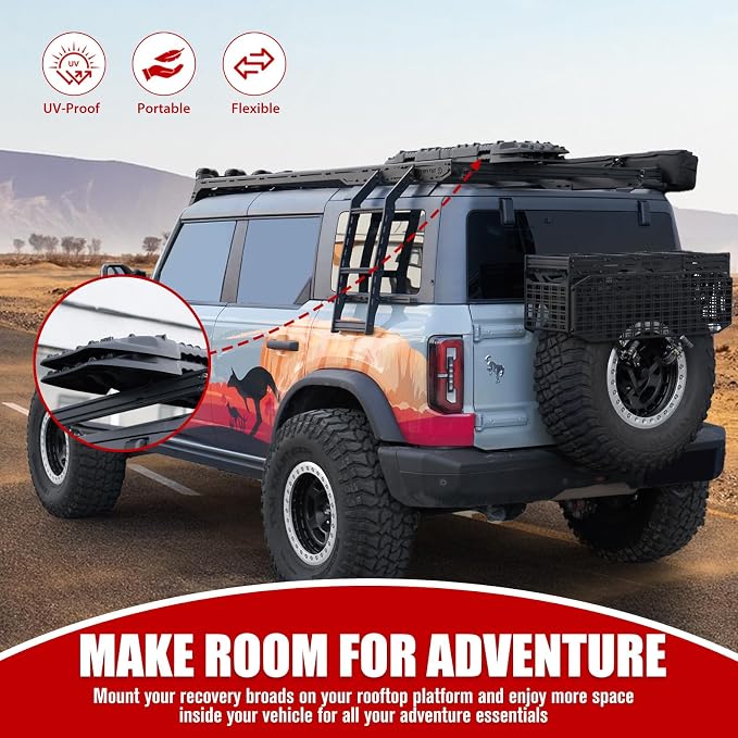 FieryRed Recovery Traction Board Mounting Kit, Universal Roof Rack Fit with Quick-Release Knobs & Anti-Theft Padlock, for Rooftop Platform (Only for 2 Boards)
