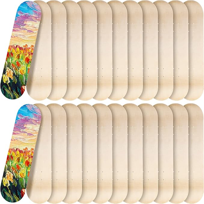 Meooeck Blank Skateboard Decks Bulk 7.9 x 31 Inch Natural 7 Layer Wooden Double Tail Plain Skate Decks for Replacement Art Painting Home Decor