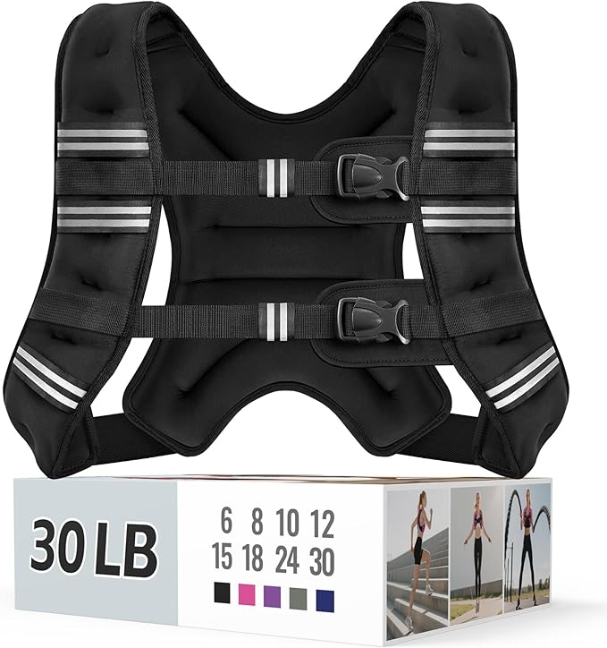 Zeerun Weighted Vest, 6lb/8lb/10lb/12lb/15lb/18lb/20lb/24lb/30lb for Men Women, Reflective Stripe Adjustable Buckle, Comfortable Durable Rucking Vest for Walking Running Strength Training
