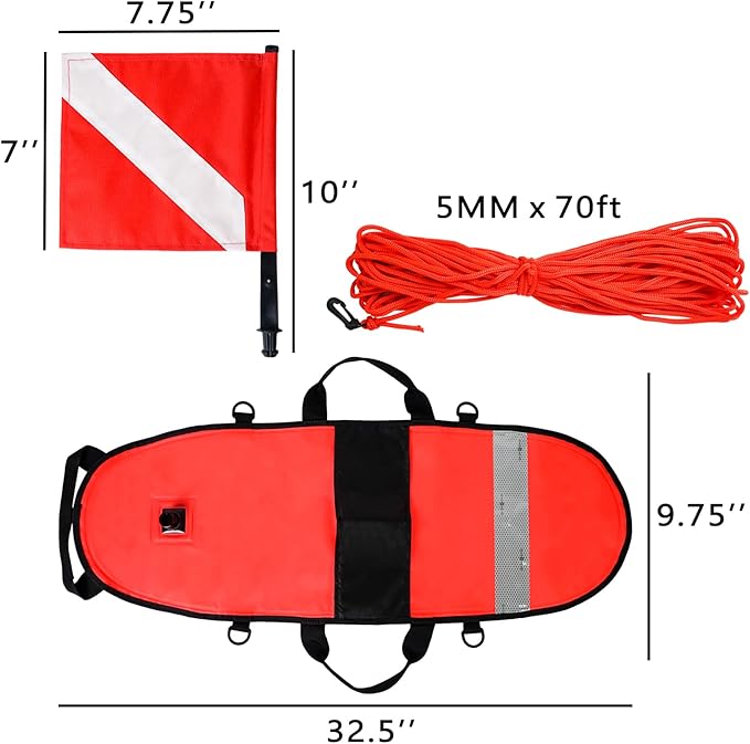 Luwint Hi-Vi Inflatable Dive Float Buoy and 5ft Surface Marker Buoy