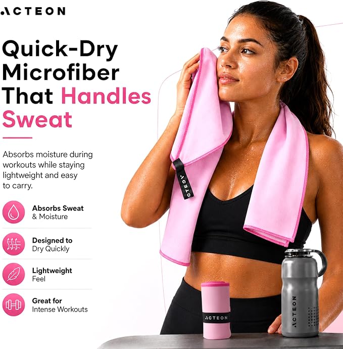 Acteon Microfiber Gym Towels 5 Pack Quick Dry, Silver ION Odor-Free, Super Absorbent Sweat Towels for Women, Workout, Yoga, Pilates, Tennis, Running, Swimming, Travel 16x30.5 Inch (Lavender Rose)