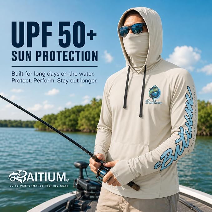 Fishing Shirts for Men,UPF50 Hooded Long Sleeve with Gaiter, Sun Protection Dry Fit Apparel, Face Mask, Fishing Clothes