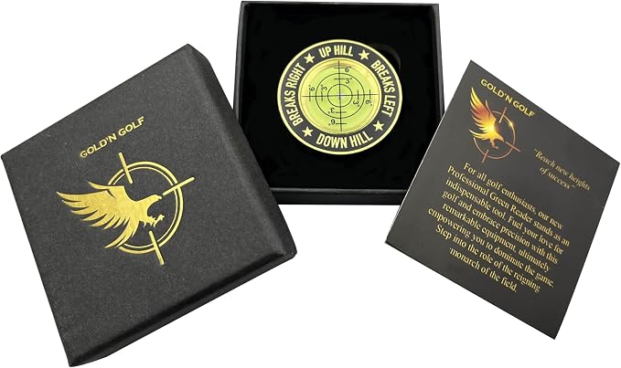 GOLD'N GOLF Pro Golf Green Reader, Level Golf Accessories for Men and Women, Golf Ball Marker, Putting Green Reading aid, Beautiful Gift for Golf Lovers