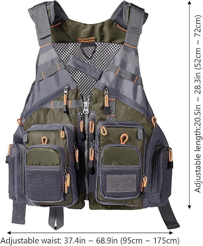BASSDASH Strap Fishing Vest Adjustable for Men and Women, for Fly Bass Fishing and Outdoor Activities