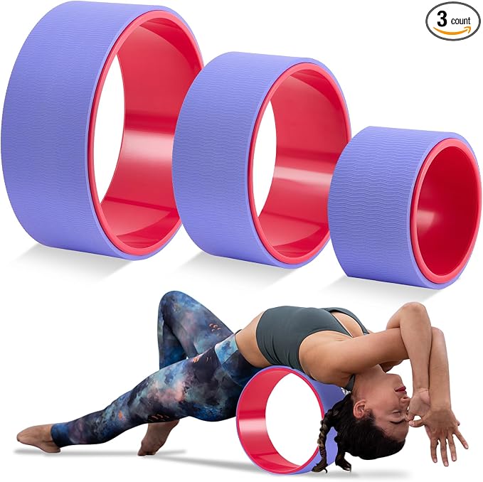Simgoing 3 Pack ABS Yoga Wheel Set 660 Lbs Foam Roller for Back Pain & Stretching Back Wheel for Massage, Purple and Pink Set