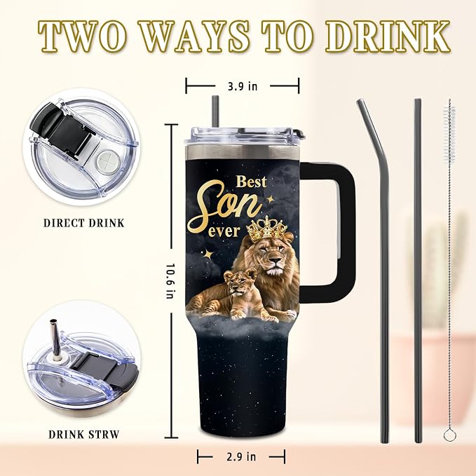 DUUV Gifts for Son, To My Son Birthday Tumbler from Mom Dad, Best Sons Ever Tumbler 40 Oz with Handle and Straw, Christmas Thanksgiving Birthday Gift for Grown Sons, 1PCS