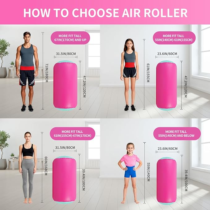 GYUEM Air Roller Gymnastics Barrel Inflatable Tumbling Roller Air Mat Octagon Mat with Electric Pump for Backhandspring Training Cheerleading Home Use
