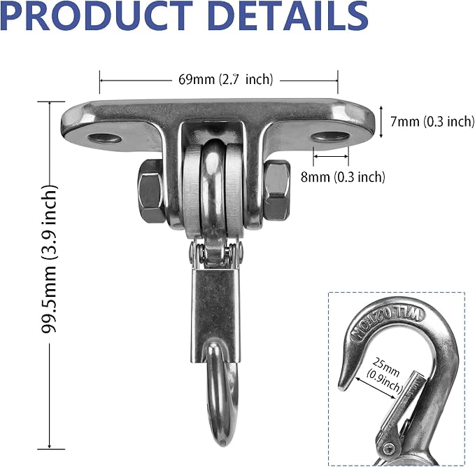 Heavy Duty Swing Hanger Stainless Steel 180° Smooth Operation Screws Bolts, Playground Porch Swing Set Trapeze Wooden Sets Indoor Outdoor