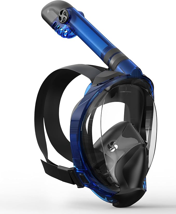 Full Face Snorkel Mask for Adults, 180° Panoramic Anti-Fog Snorkeling Gear with Dry Top System & Camera Mount, Foldable Anti-Leak Design for Travel, Swimming & Ocean Snorkeling