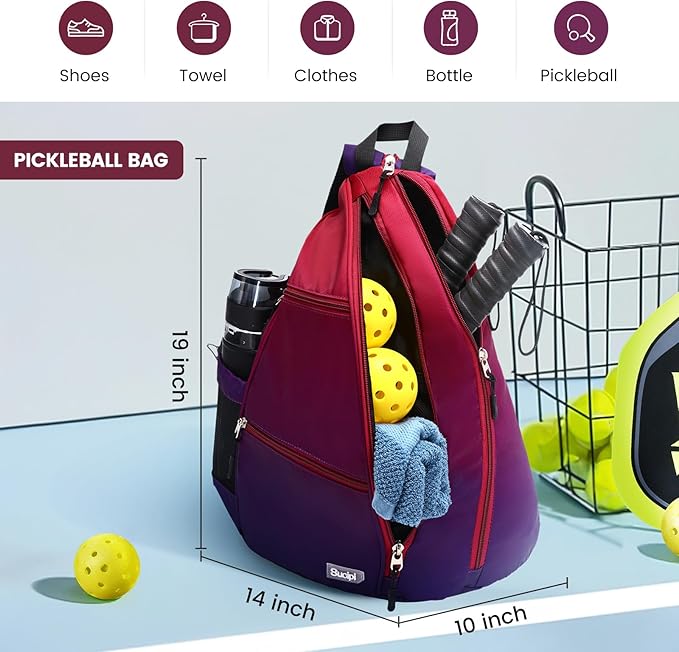 Sucipi Pickleball Bag - Men's & Women's Pickleball Backpack, Adjustable Sling Bag w/Fence Hook/Large Capacity/Safety Pocket