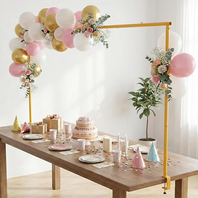 Adjustable Over The Table Arch Stand with Clamps - Heavy Duty Metal Balloon Table Rod for Wedding, Birthday, Halloween, Christmas Decorations -8FTx4FT Indoor & Outdoor Party Decor Frame