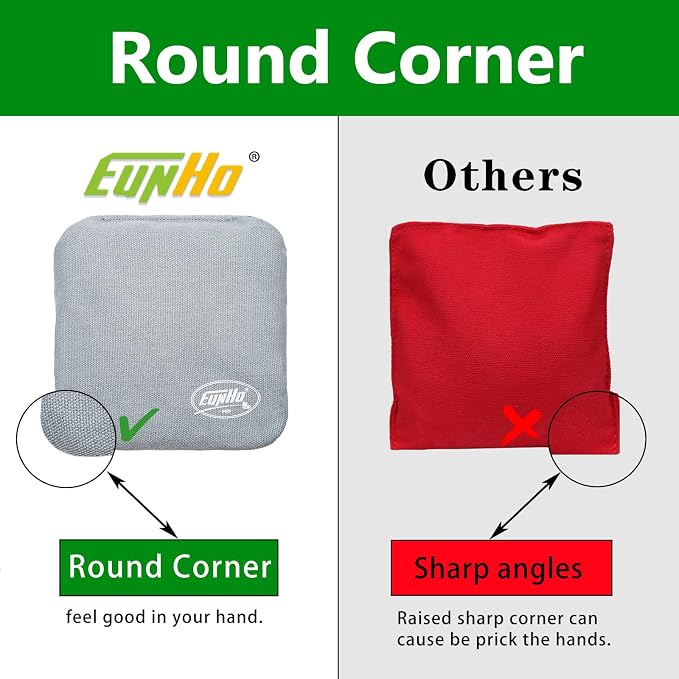 EunHo Regulation Cornhole Bags Set of 8 - Dual Sided Slick and Stick Cornhole Bean Bags for Tossing Game Professional All Weather Pro Corn Hole Bags with Tote Bag