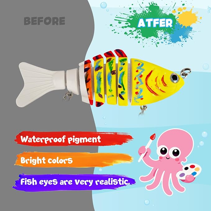 THKFISH DIY Fishing Lure Kit - Kid-Friendly Lures Making kit Customizing Lures, Includes Paint & Brushes, Perfect Fishing Gifts and Crafts for Kids, Tackle Box Must-Have