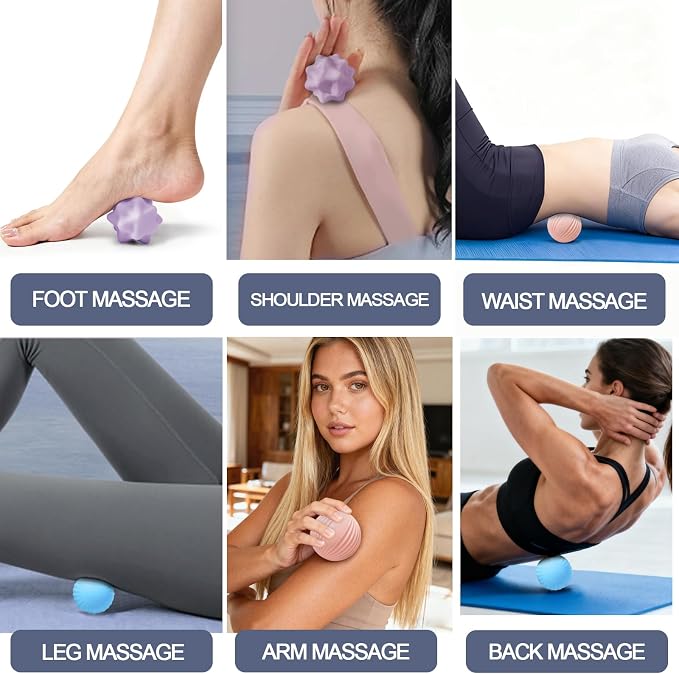 Silicone Massage Ball Set for Myofascial Release, Trigger Point & Deep Tissue Therapy - Lacrosse Massage Balls for Muscle Knots, Plantar Fasciitis and Muscle Soreness Relief (3 Pack)