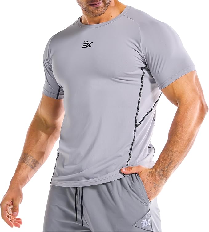 BROKIG Men Fitted Workout Gym Shirts-Lightweight Muscle T Shirts,Moisture Wicking Short Sleeve Tops for Running