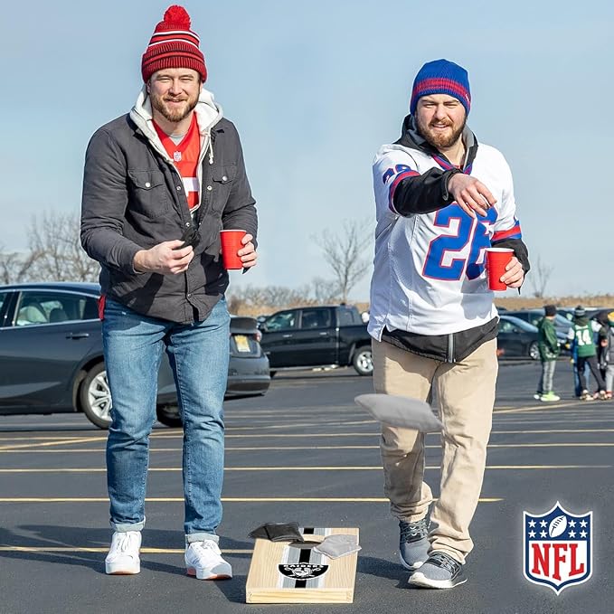 NFL Football Portable Size 1' x 2' Solid Wood Cornhole Set with Direct Print HD Team Graphics – Travel Size
