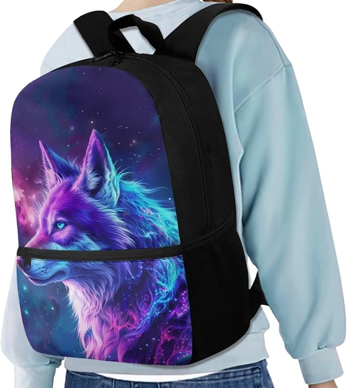 Wolf Backpack for Girls School Bag with Lunch Box Pencil Case Water Bottle Set Elementary School Bookbag Lightweight School Bag Daypack Set 4 in 1
