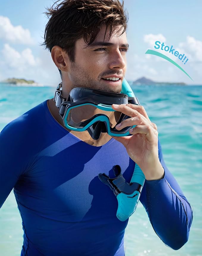 Snorkeling Gear for Adults Kids, Dry-Top Snorkel Set, 180°Panoramic Wide View Diving Mask Breathing Freely Snorkel Mask for Snorkeling Scuba Diving Swimming Travel