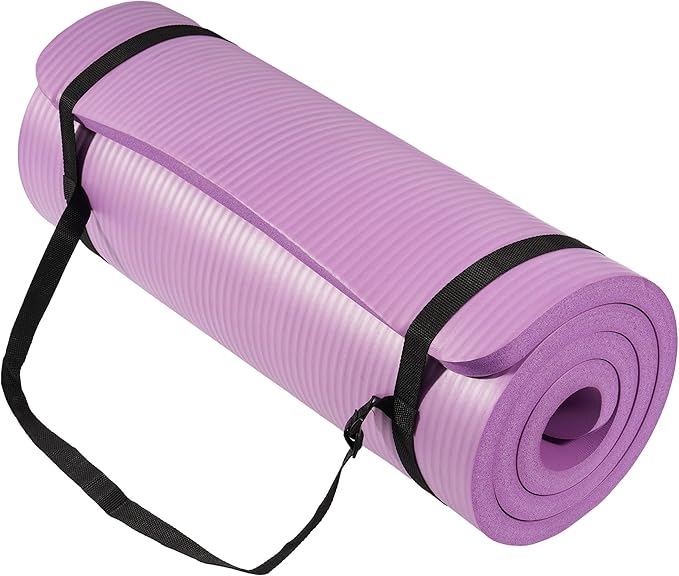 Signature Fitness Extra Thick High-Density Foam Yoga Mat – Multiple Thicknesses (1/2" & 1") / Multiple Colors – Double-Sided Non-Slip Surface – with Carrying Strap for Pilates, Yoga & Home Workouts
