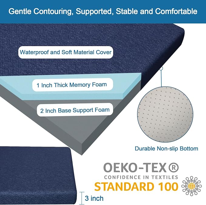 Memory Foam Camping Mattress Pad 3inch, Sleeping Pad, Roll Up Mattress for Adults, Camping Bed Pads for Sleepover, Non-Slip Bottom Cot Mattress Pad 72" x 24"x 3"