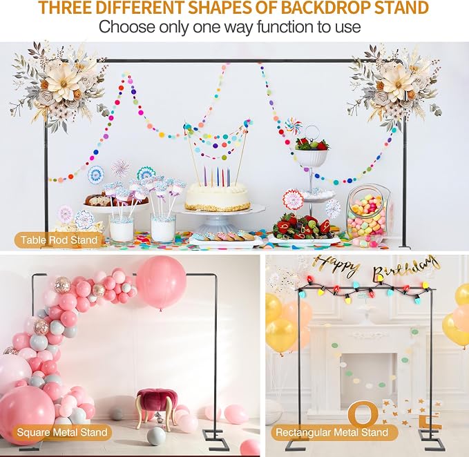 8.2FT Square Wedding Arch,Metal Arch Backdrop Stand Heavy Duty Adjustable,Extra 2 Clamp Change Over The Table Rod Stand,Black Balloon Arch Stand for Valentine Party Decor,Photoshoot Backdrop Stand Kit