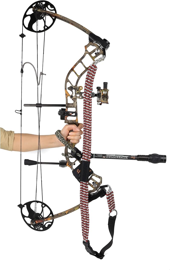 SUNYA Paracord Compound Bow Sling with V2 Upgraded Magnetic Connection System. Lightweight Hands Free Shoulder Carrying Sling for Bow Hunting, Field Archery and 3D