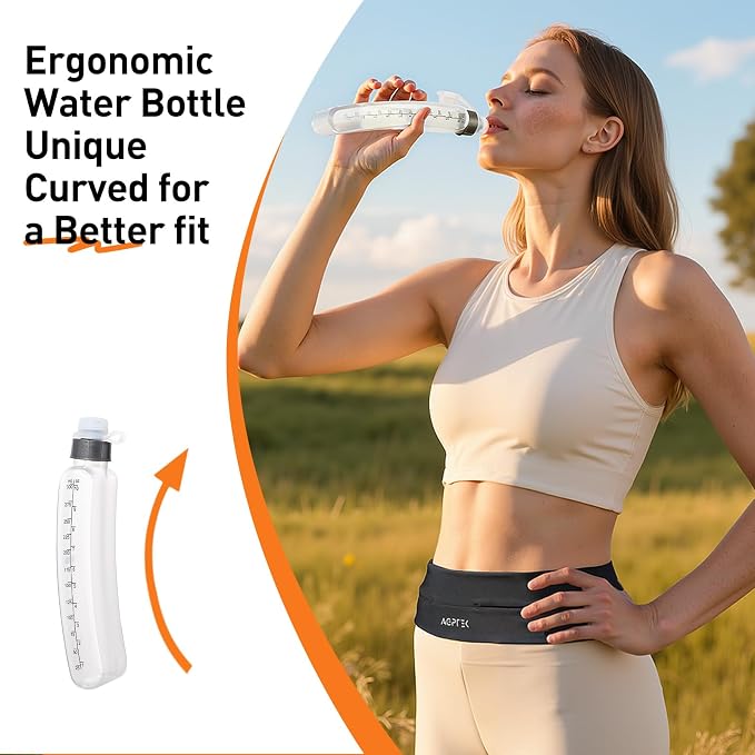 AGPTEK Adjustable Running Belt with Water Bottle, Slim Hydration Fanny Pack for Men Women, No-Bounce Waist Pouch for Running, Gym, Hiking, Workout, Money Belt for All Phones & Essentials, L