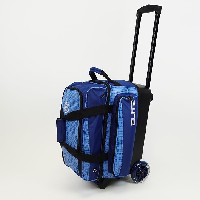 ELITE Deluxe 2 Ball Bowling Bag with 5" Smooth Wheels - Large Accessory Pocket, Shoe Compartment, 36" Extendable Handle