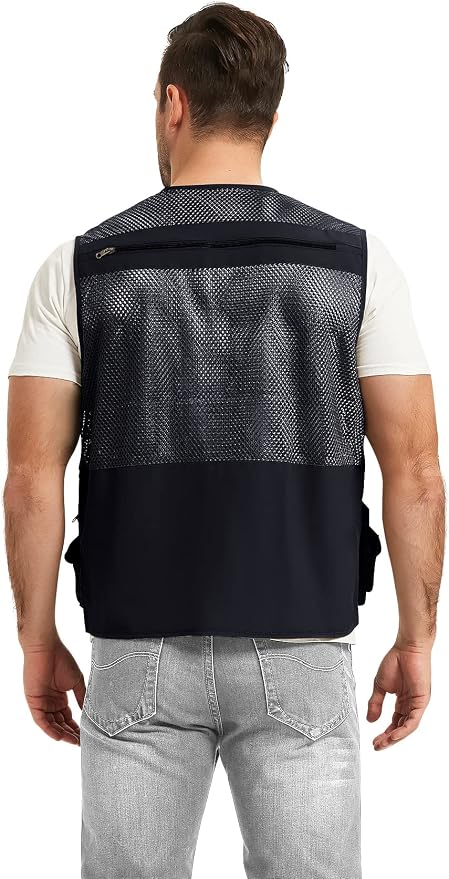 Flygo Men's Fishing Vest Utility Lightweight Outdoor Travel Safari Photo Cargo Vest with 16 Pockets