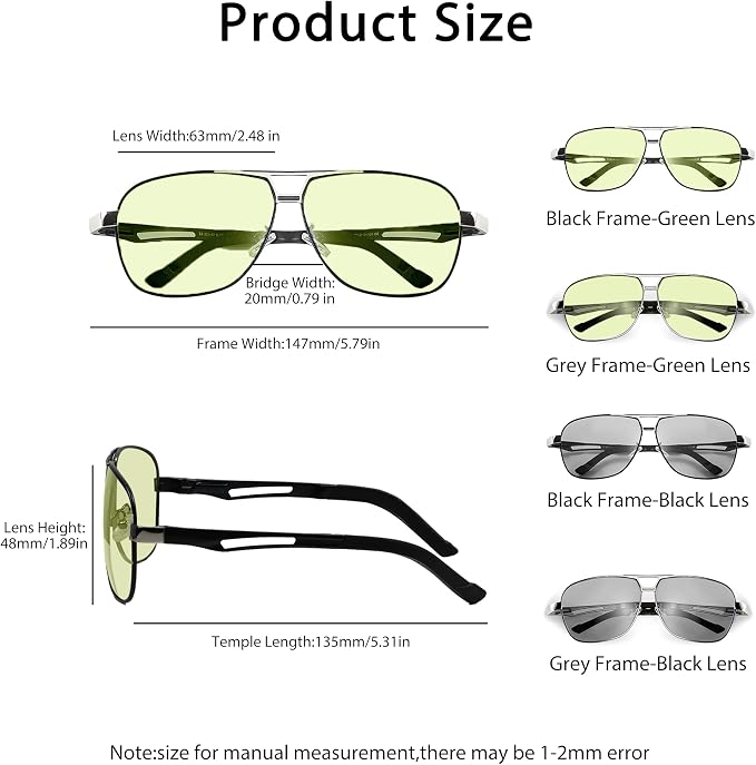 Polarized Photochromic Sports Sunglasses for Men UV-Protection Day & Night Driving Glasses - Al-Mg Metal Ultralight
