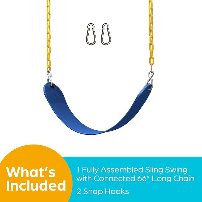 Jungle Gym Kingdom Swing for Outdoor Swing Set - Swing Seat Replacement Kit with Heavy Duty Chains - Backyard Swingset Playground Accessories for Kids - Blue, 1 Pack